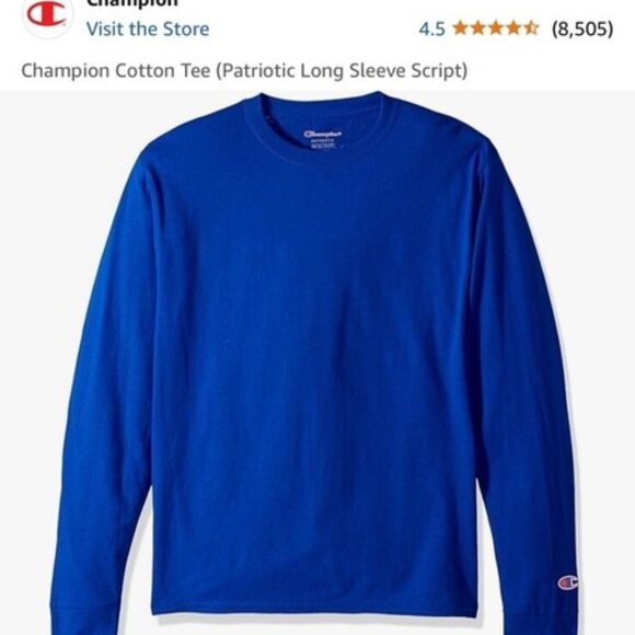 Champion Cotton Tee Patriotic Long Sleeve Script Mens Size 2XL Royal Blue - Picture 1 of 1
